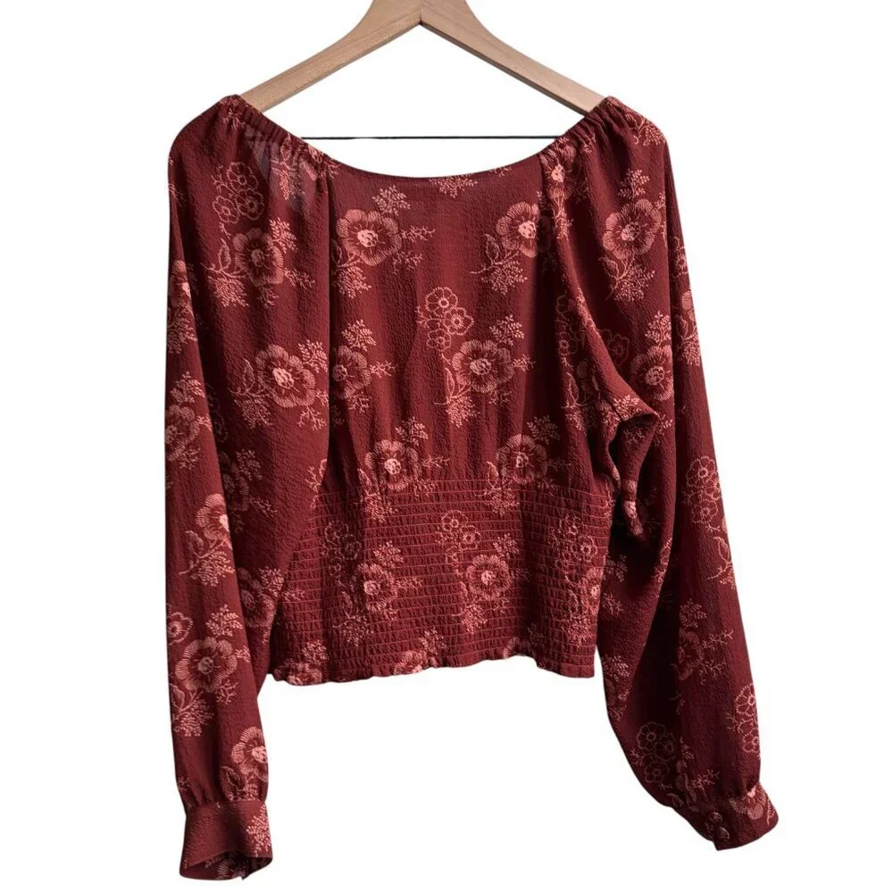 Madewell Preston Puff-Sleeve Top in Red Letterpress Floral Large